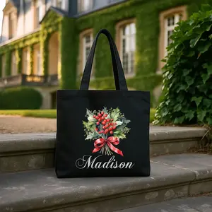 Custom Christmas Gift Bags with Personalized Name: Canvas Tote Holiday Xmas Gift, Santa Sack #37