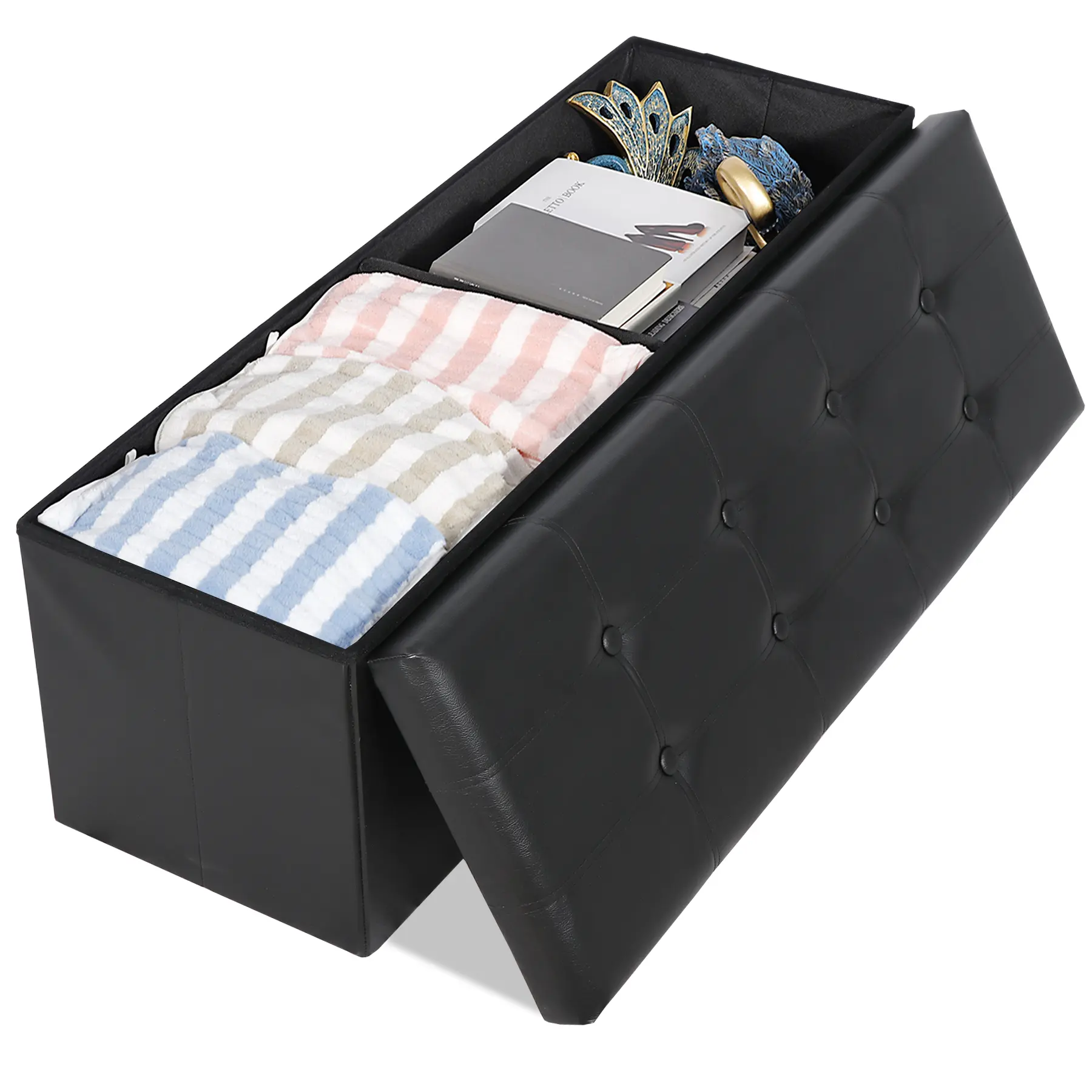 LEMY 43" Folding Storage Ottoman Bench - Footstool with Storage, Seat for Living Room, Holds Up to 660 lbs