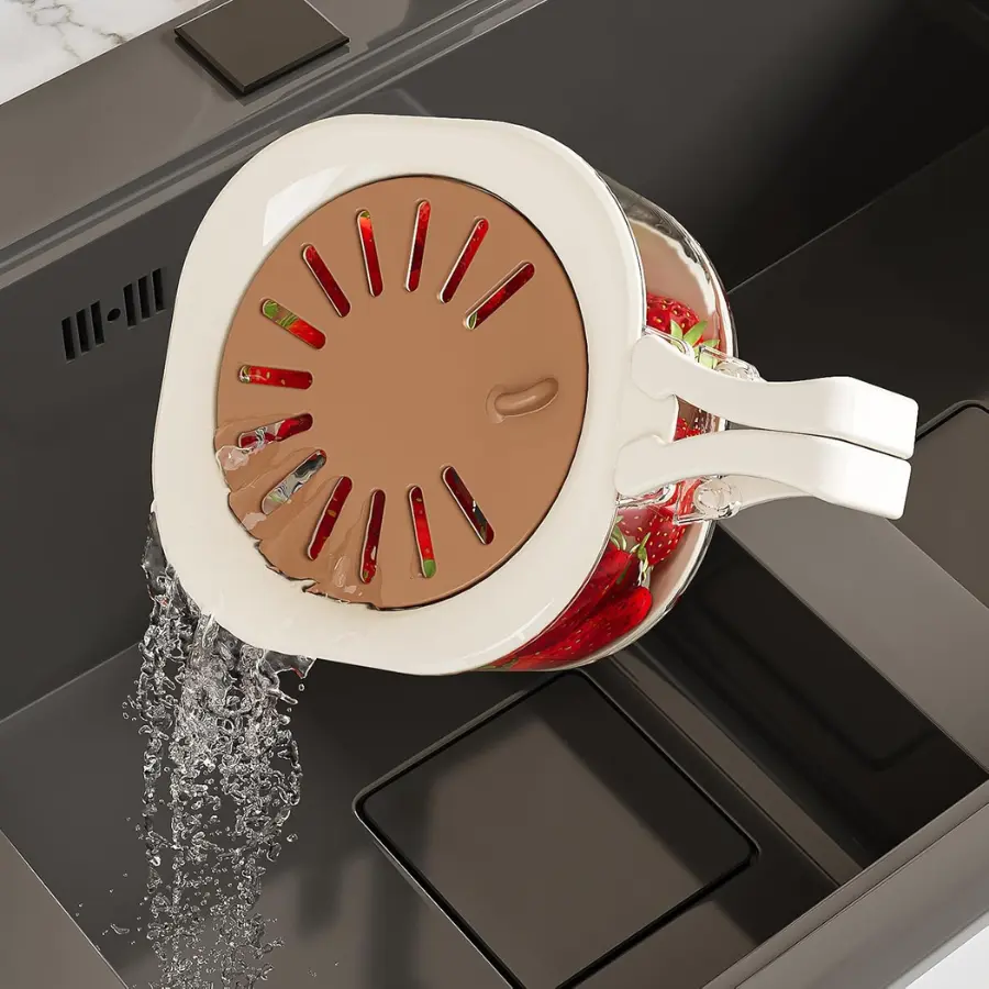 Fruit & Vegetable Washing Bowl with Strainer – Produce Washer Colander for Kitchen Storage Utensils Draining