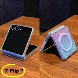 Rainbow gradient Sparkling protection cover for girls to use For Samsung Z Flip7  Flip6 Flip5 foldable anti-drop phone case