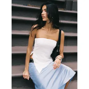 Birdie Asymmetric Linen Blend Top White