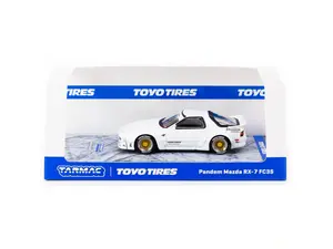 Tarmac Works Pandem Mazda RX-7 FC3S White Limited Edition Diecast Model Car with Real Toyo Tires