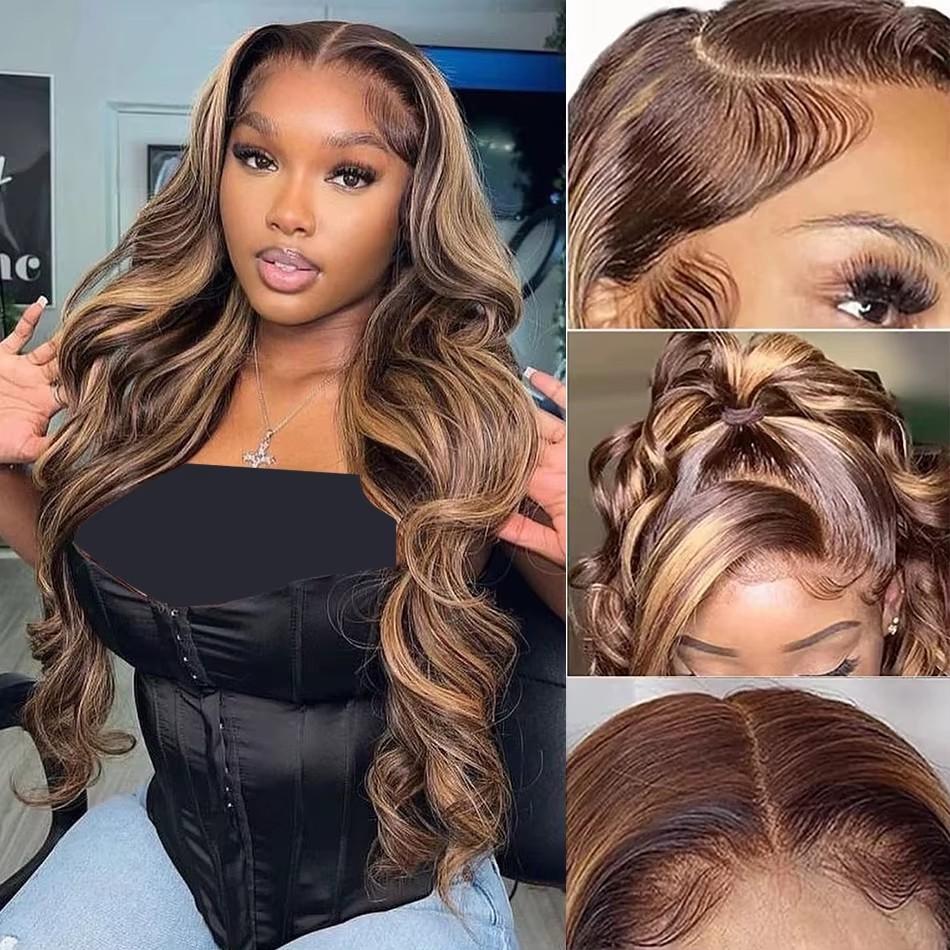 [NEW IN] Hot Star Highlight P4/27 Color 13X6 HD Transparent Lace Front Body Wave and Straight Wigs Human Hair Pre Plucked With BabyHair