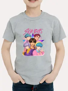 K-Pop Demon Hunters Boy T-Shirt Saja Boys, Vibrant Character Print, Casual Fitted Short Sleeve, Breathable Comfort