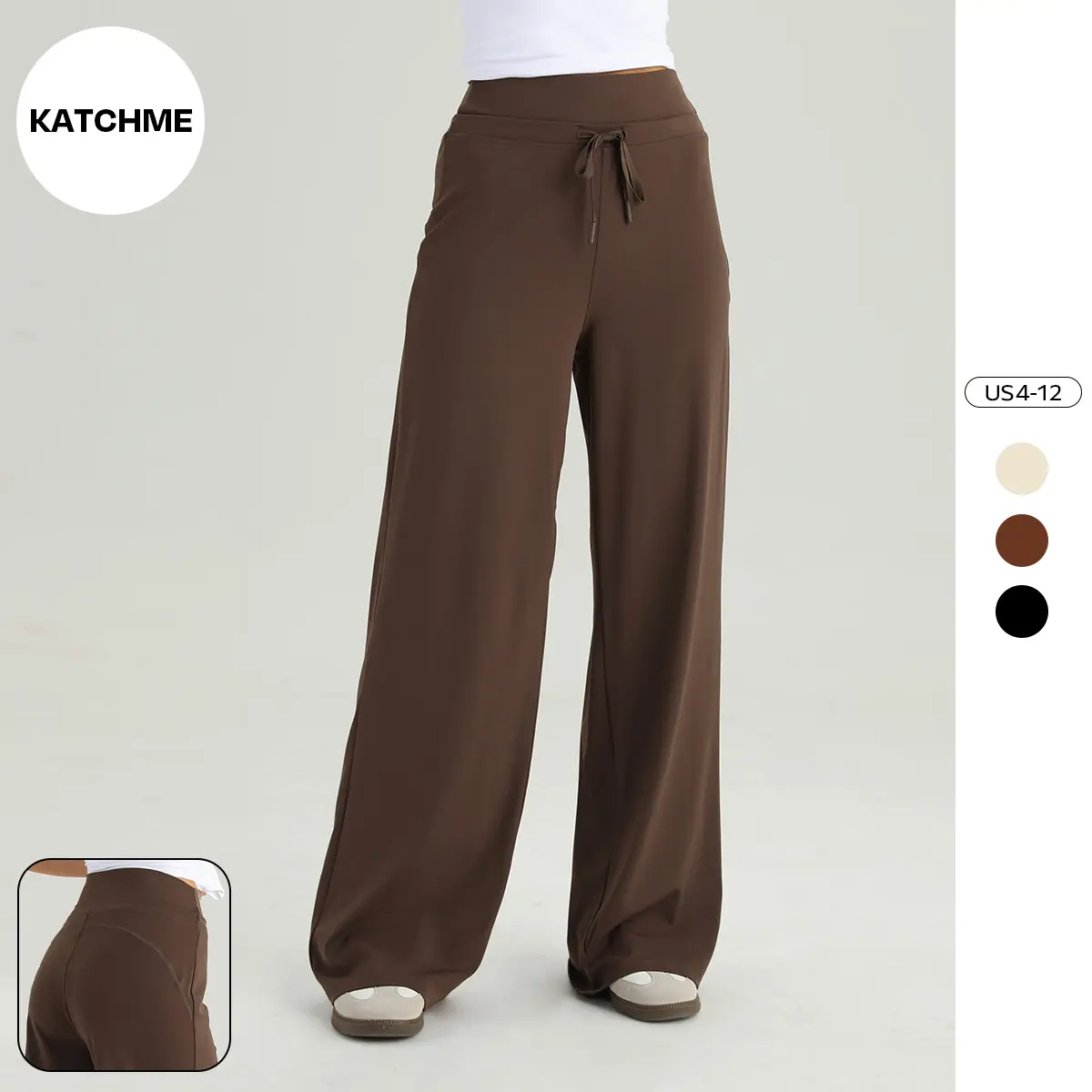 KatchMe Women's Workout Solid Color High Waist Breathable Wide Leg Yoga Pants, Sports Drawstring Soft Trousers, Streetwear Outfits, Basic Women's Bottom
