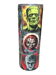 All Horror Clip Collection - 20 oz Skinny Straight Sublimation Flask Double Wall Insulated Tumbler, Amy's Tumbler Junkies, Your Favorite Tumbler Shop!