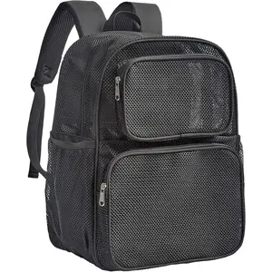 Large Mesh Backpack, Semi-transparent College Backpack, See Through Mesh Bookbag with Bungee and Comfort Padded Straps for Travel, Swimming, Beach, Outdoor Sports