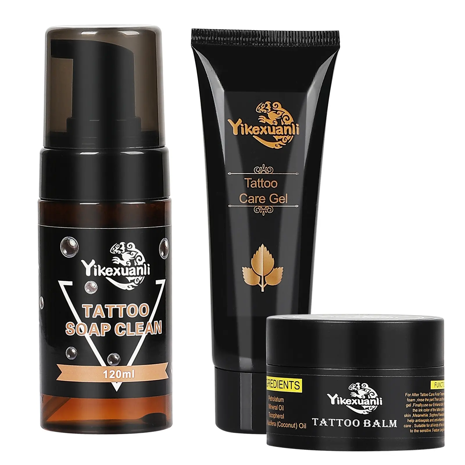 Yikexuanli Tattoo Care Kit—Tattoo Ointment, Aftercare Gel, Antibacterial Soap—TSA-approved tattoo ointment and antibacterial soap—Dressings that remove easily without leaving residue