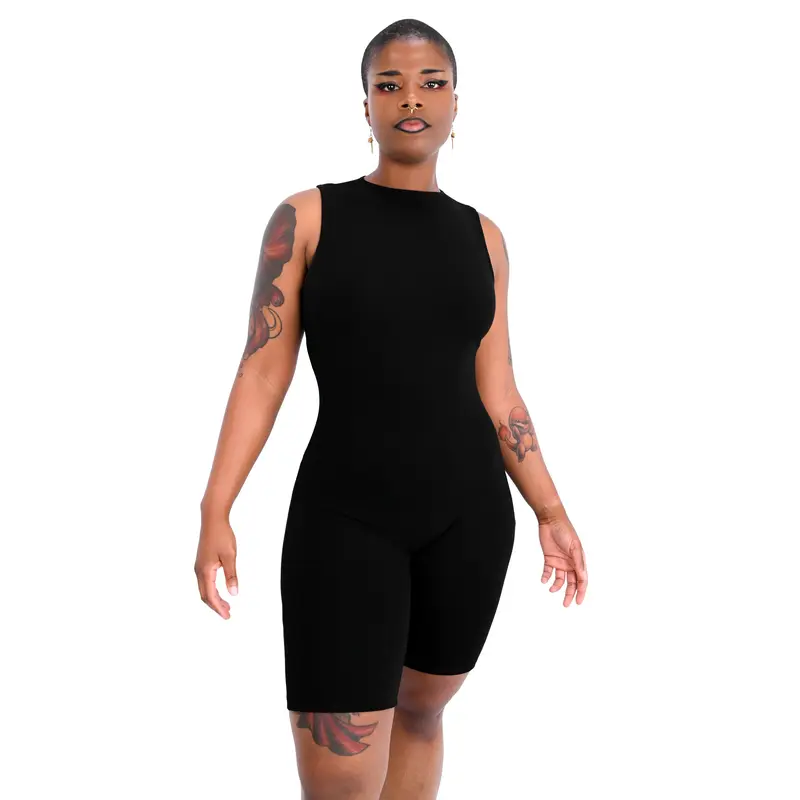 Foxblood Shop Women's Mock Neck Biker Short Romper - Modal Fabric, Biker Look, Multi-Size, Stretch Fit