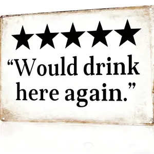 "Would Drink Here Again" Retro Tin Bar Sign, 12x8 in Durable Waterproof Metal Nameplate, Home Decor Products for Home Bar Door, Man Cave Wall Decor