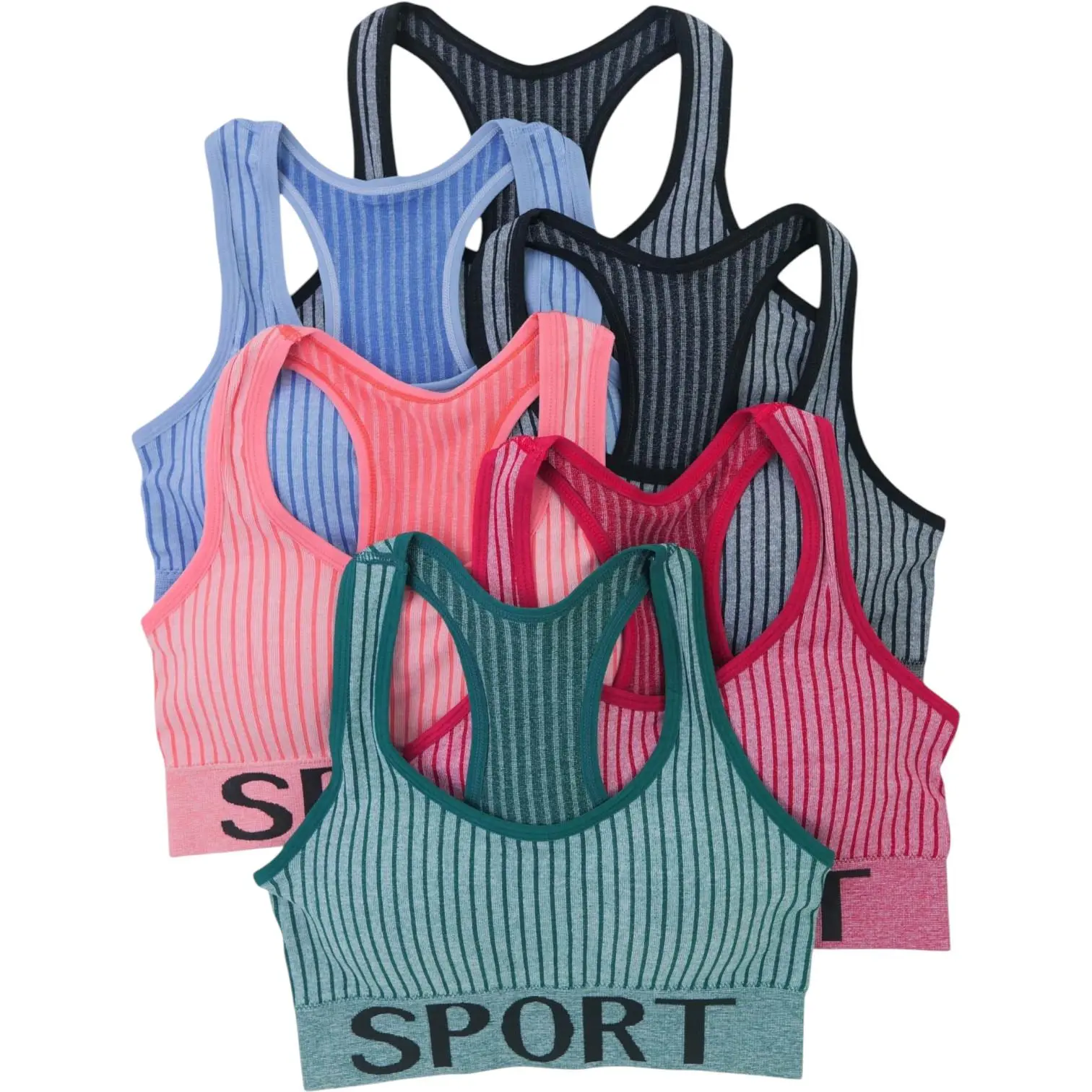 ToBeInStyle Women's Random Assortment Of Racerback Sports Bras Sportsbra Fitness Bra Striped Sports Bra Blue Sports Bra