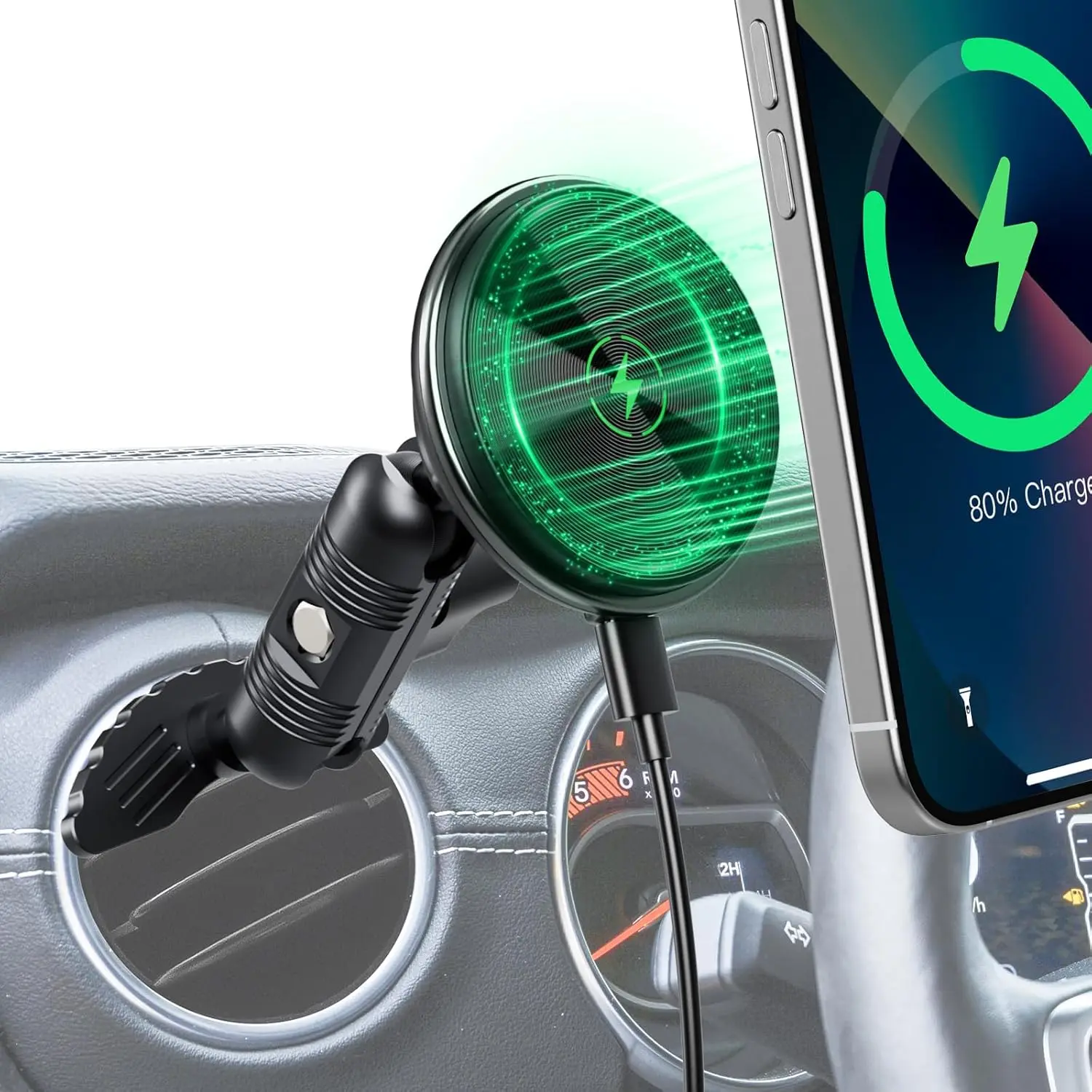 Unisex Magnetic Wireless Charging Car Air Outlet Phone Holder with 360° Rotatable Electromagnetic Suction Cup, Fit for Jeep Wrangler JL 2018-2023, Compatible with All Smartphones
