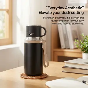 600ml/20.29oz Insulated Stainless Steel Water Bottle - Drinkware Flask, 12-Hour Hot/Cold Retention, Leak-Proof, Portable with Carry Strap, Ideal for Travel, Outdoor Activities, Flasks