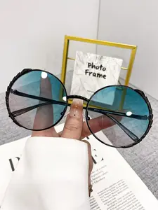 New Trendy Retro Round Metal Large Frame Glasses for Women, Party Gathering Street Style Decorative Eyewear, High-Quality Fashion Simple Design, Trendy Shades