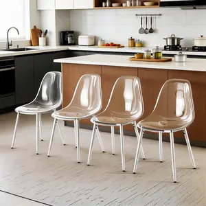 Acrylic Clear Chairs Set of 4, Banquet Chairs with Robust Metal for Wedding, Modern 4 Chairs for Dining Table with Robust Metal for Kitchens Spots Cafe Living Room, Heavy Duty (Matte White)