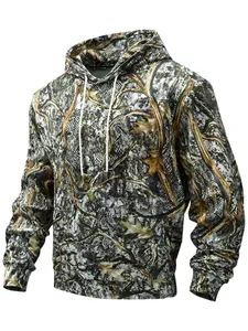 Men's Tree Texture Camo Print Hoodie, Soft Fleece Hooded Sweatshirt, Casual Outdoor Street Style Pullover, Comfortable and Stylish