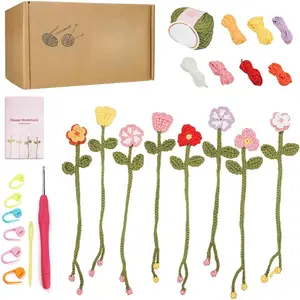 P-ITC0109   Crochet Kit for Beginners - 8 Flower Bookmarks Knitting Kit w/Step-by-Step Video Tutorials & Soft Yarn, Hook - Wobbles DIY Art Craft Kit for Adults Kids, Birthday Gifts for Women Girls Teen