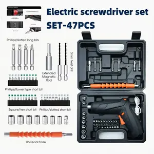 47PCS Cordless USB Rechargeable Screwdriver Tool Set – Compact Electric Driver with Multi-Bits for Furniture Setup, Repairs, Crafting & Household Use