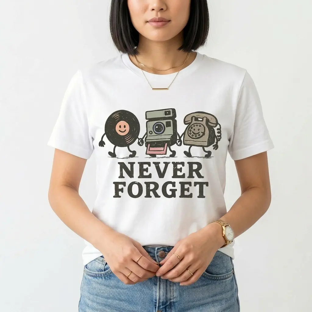 Women's "Never Forget" Retro Graphic T-Shirt, Vintage 90s Nostalgia Pure Cotton Casual Summer Top