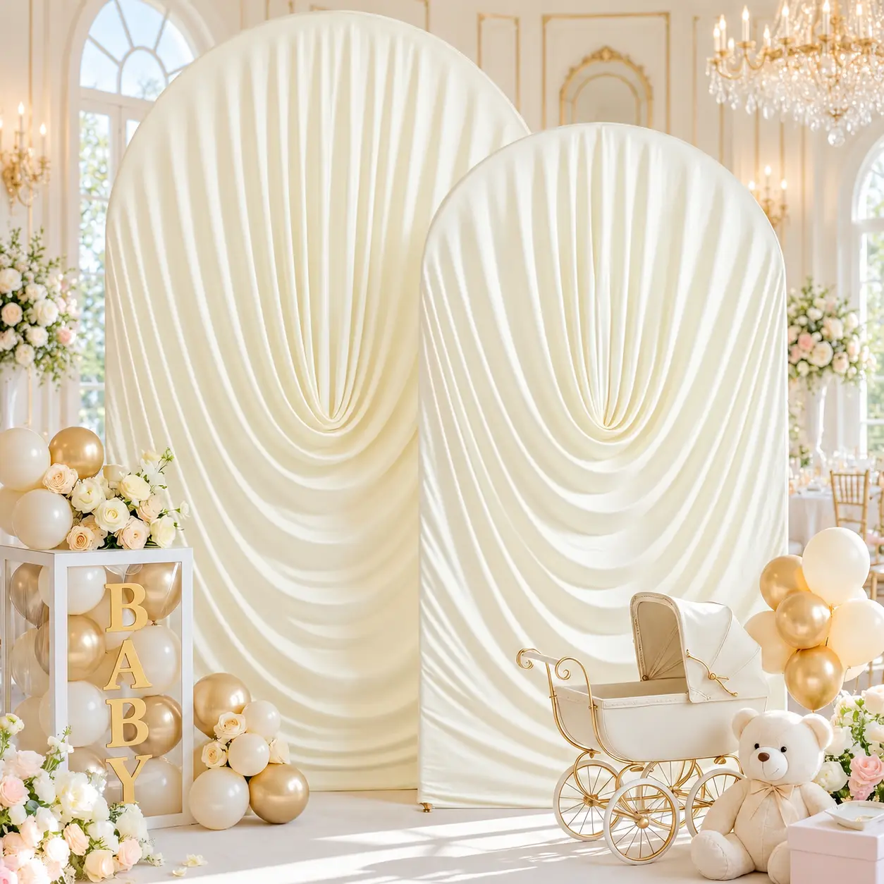 Round Top Arch Backdrop Cover, Stretch Spandex Draped Fabric, 6ft/6.6ft/7.2ft Size Options, Wedding & Party Photo Booth Decor (Stand Not Included)