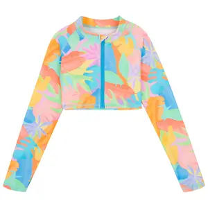 Girls Long Sleeve Crop Rash Guard | "Vibrant Vacay"