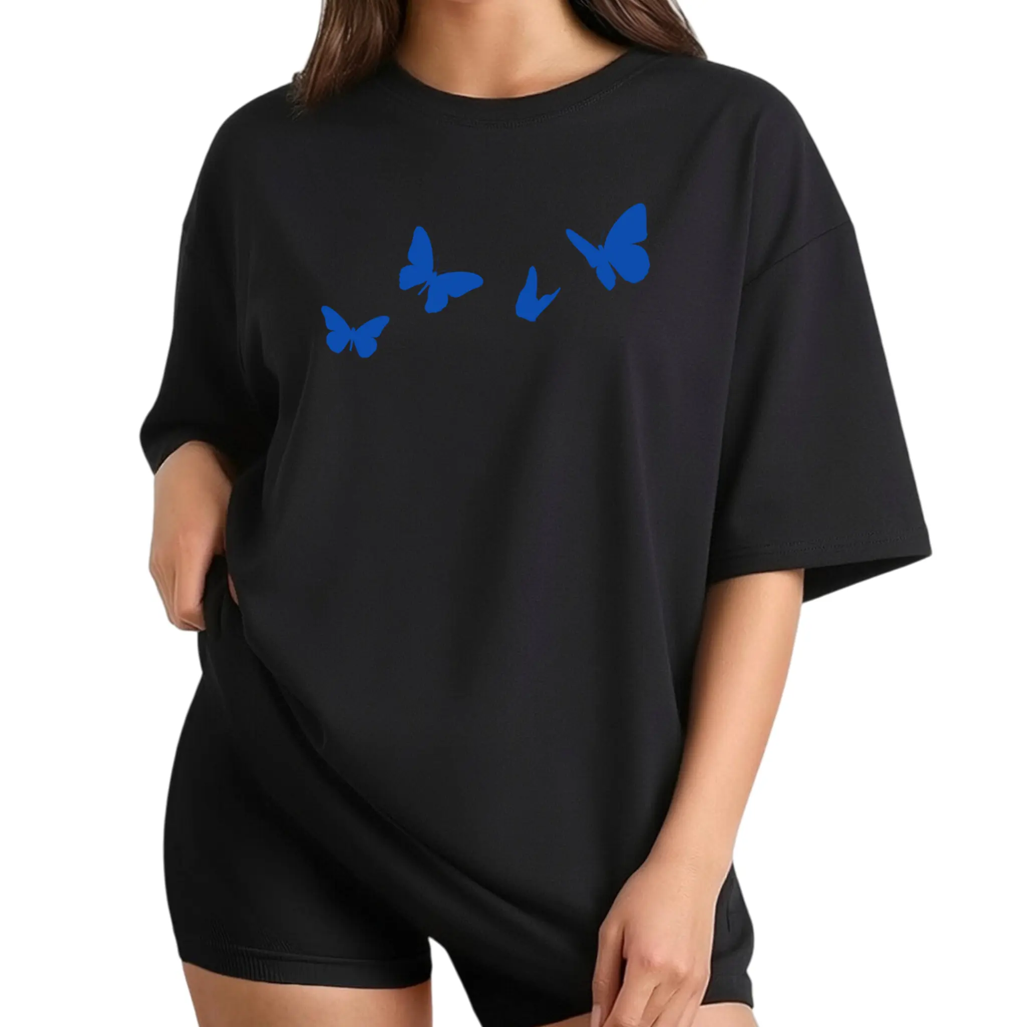 Blurring Butterfly Print Tee Blurring Butterfly Graphic Psychedelic Print Y2K Unisex Streetwear Top