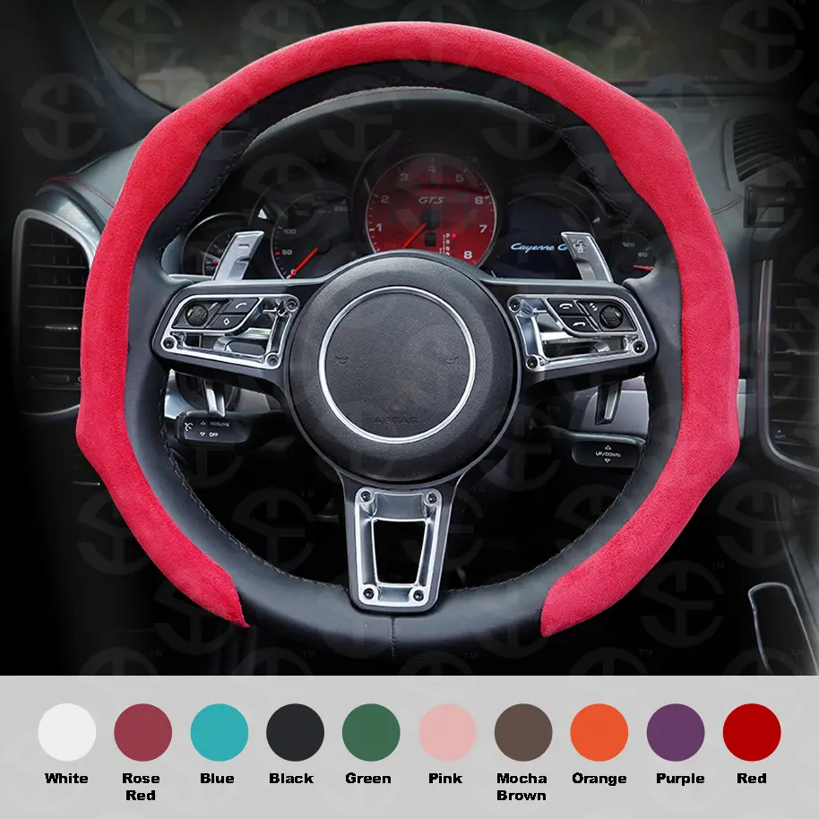 Alcantara Leather Car Steering Wheel Cover - Grey, Sweat Absorbing, Non-Slip, Ultra-Thin Suede, Quick Turn Feature, Universal Fit, 38cm, Automotive Ac