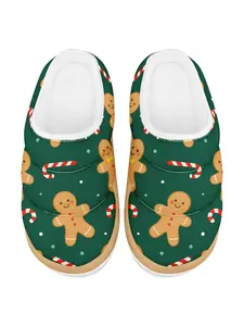 Gingerbread Design Women’s Chunky Sole Indoor Slippers Plush Lined Cozy Winter Home Shoes Trendy Christmas Footwear