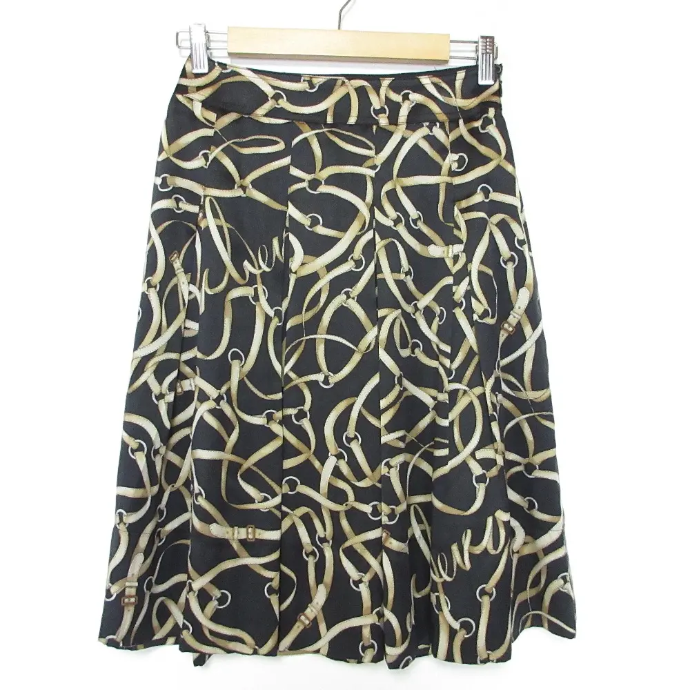 Pre-owned BURBERRY Others Small Leather Goods London Belt Pattern Silk Pleated Skirt