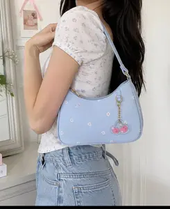 Pastel blue mini baguette shape with cherry charm
