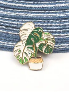 Whimsical "Variegated Monstera Houseplant" Enamel Brooch Pin, Cute Potted Tropical Plant Lapel Badge, Botanical Jewelry, Unisex Fashion Accessory Gift for Plant Lovers, Casual Daily Backpack Clothes Decor