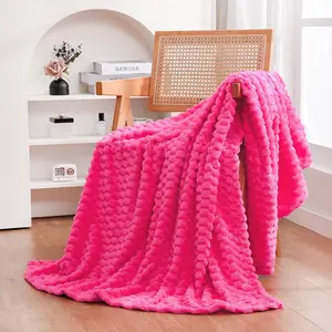 Hot Pink Throw Blanket 50"×60" Inches Gifts for Mom Fuzzy 3D Jacquard Decorative Flannel Fleece Super Soft Plush Cozy Blanket for Couch Sofa Chair Lightweight