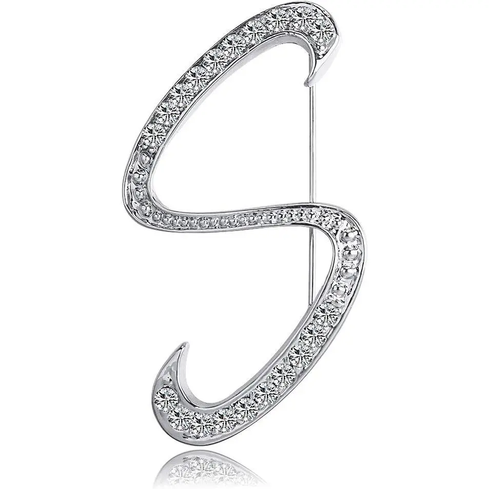 Letter Brooch Pins Initial Rhinestone Brooch for Women Crafts Silvery A-Z