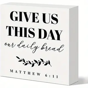 Christian Kitchen Table Decor Sign, Religious Kitchen Sign Decor for Home Counter Cabinet Dining Room Scripture Bible Verse Decor Wooden Sign, Christian Kitchen Gift, Give Us This Day Our Daily Bread 5x5 inch