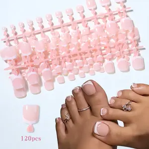 120pcs Nude Short Square Toe Nail Tips, Transparent Gel Nail Stickers, Glossy Press-On Nails, Press On Toenails, Reusable with Jelly Glue & File, Nail Adhesive, Nail Extension Kit, Fake Nails Extensions