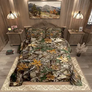 Feelyou Camouflage Pattern Bedding Set - All-Season Kids Duvet/Comforter/Quilt Set with Rustic Trees Leaves, Military & Cabin Hunting Theme