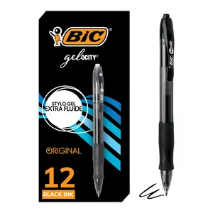 BIC Gelocity Original Black Gel Pens, Medium Point (0.7mm), 12-Count Pack, Retractable Gel Pens with Comfortable Grip
