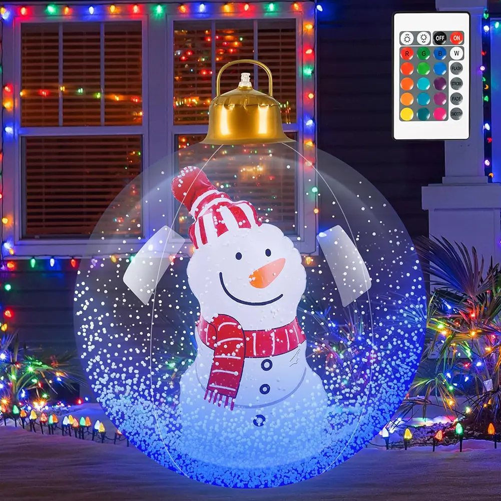 Magical 36-In Christmas Inflatable Balloon Ornament, 60cm Diameter Snowflake-Themed Luminous Holiday Decoration, Transparent Waterproof PVC, LED Light Set, Dry Battery-Powered for Porch, Doors, Easy to Use