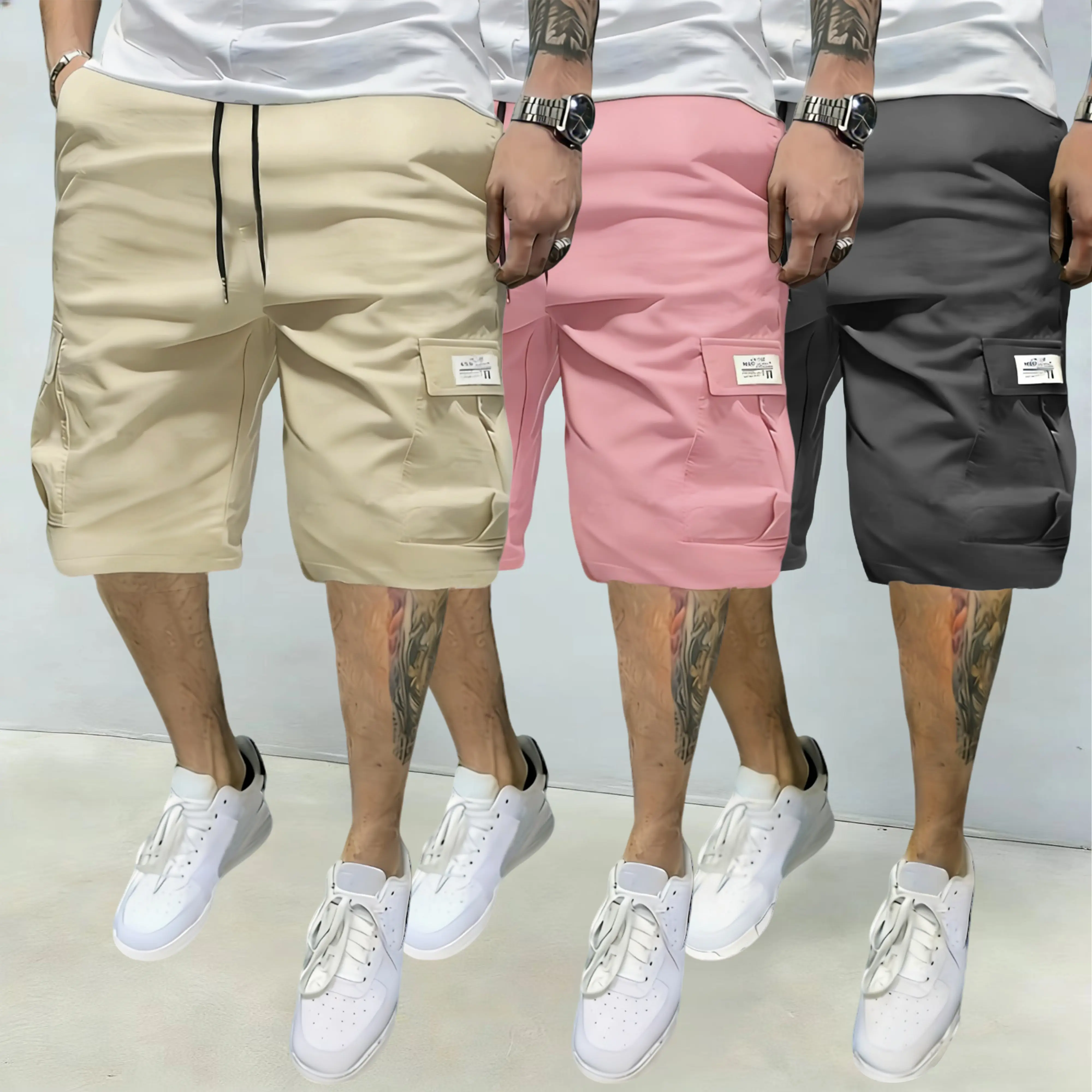Khaki, pink, gray