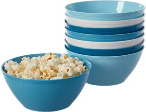 (Set of 8) Unbreakable 28 Oz Plastic Stackable Cereal Bowls, 6-inch Reusable, BPA-Free, Dishwasher Safe Dinnerware Plastic Bowls for Snacks  & Ice Cream