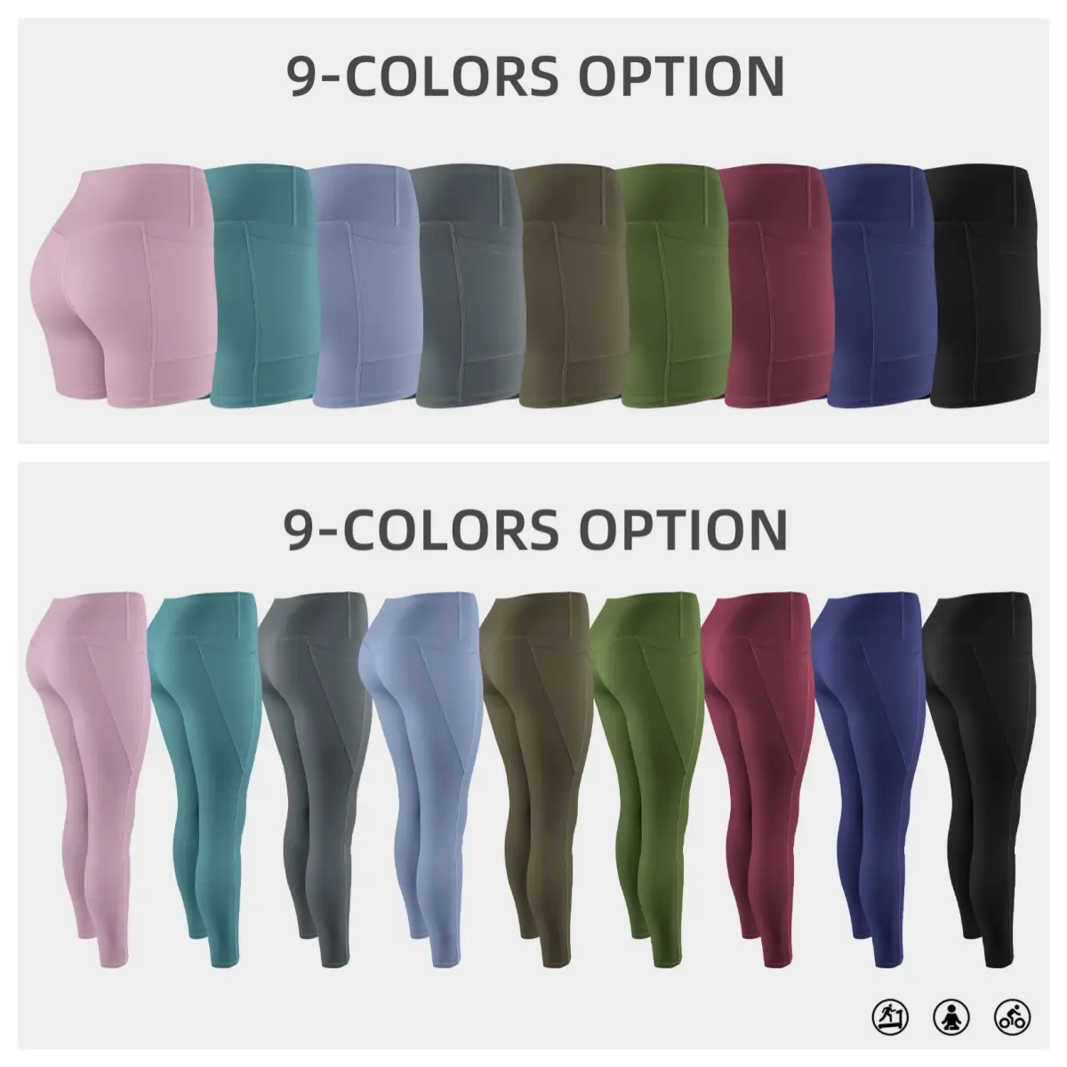 CRAZY YOGA 2026 New NO FRONT SEAM & BUTT LIFTING Shorts/Leggings with Pockets 9-Colors S-2XL - Women's High Waist Tummy Control Shorts/Leegings with 1'' Elastic Waistband Yoga Wear Fitness Yoga Gym Activewear