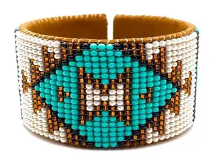 Turquoise & Gold Leather Cuff Bracelet