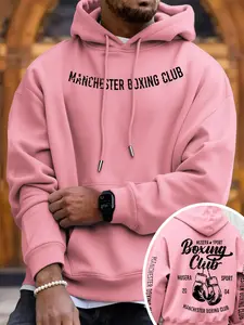 Unisex Fall & Winter Vintage Boxing Sweatshirt, Manchester Boxing Club Design, Distressed Gloves Print, Casual Fitted Style, Casual Pullover Hoodies