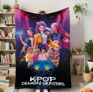 KPOP Demon Hunters Soft Flannel blanket – Cozy Throw for Sofa/Bed, Perfect Gift for K-Pop Fans comfortable warm napping throw anime design plush cooling  cooling lola blankets code Lavender Freesia Chrome Cross Heart r34 Cartoon Snorlax bath