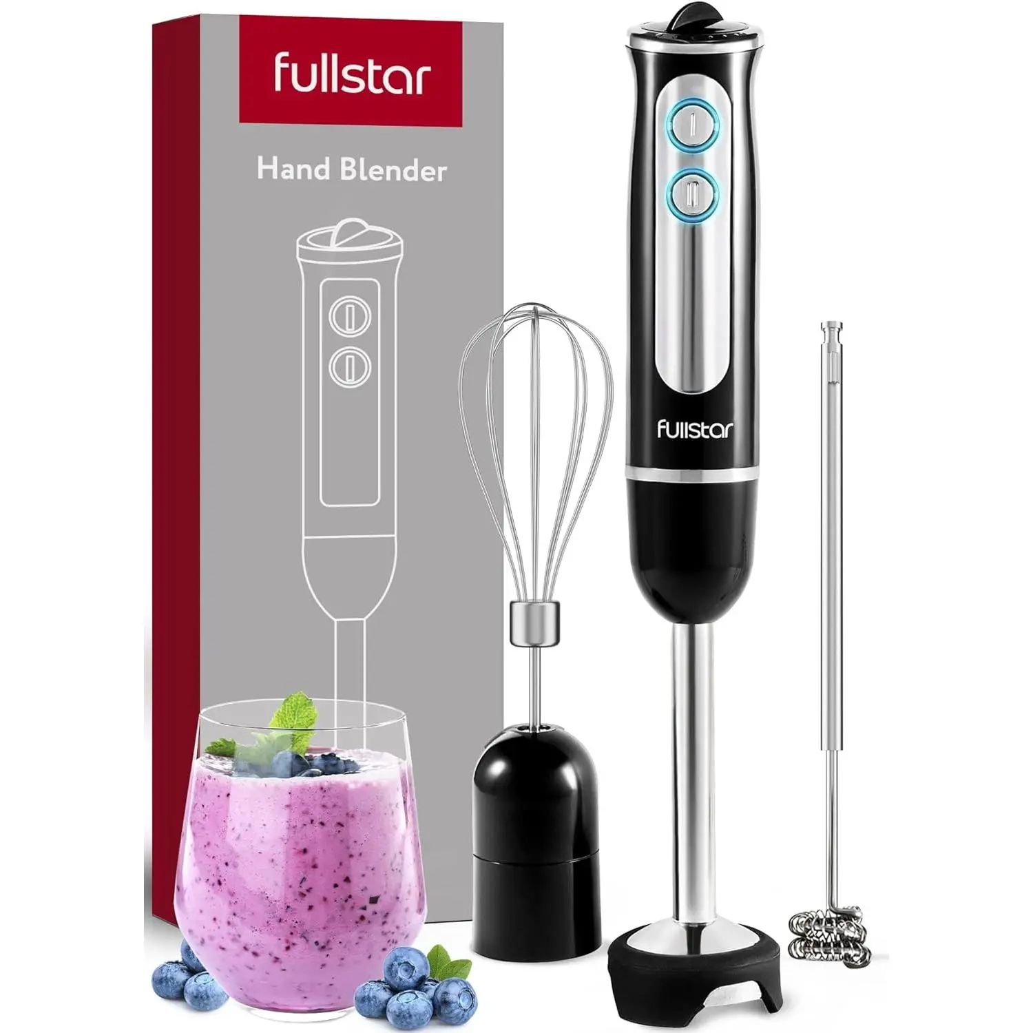 fullstar Immersion Blender Set, 9-Speed 500W Handheld Electric Hand Mixer, Smoothie Blender (3-in-1, Black)