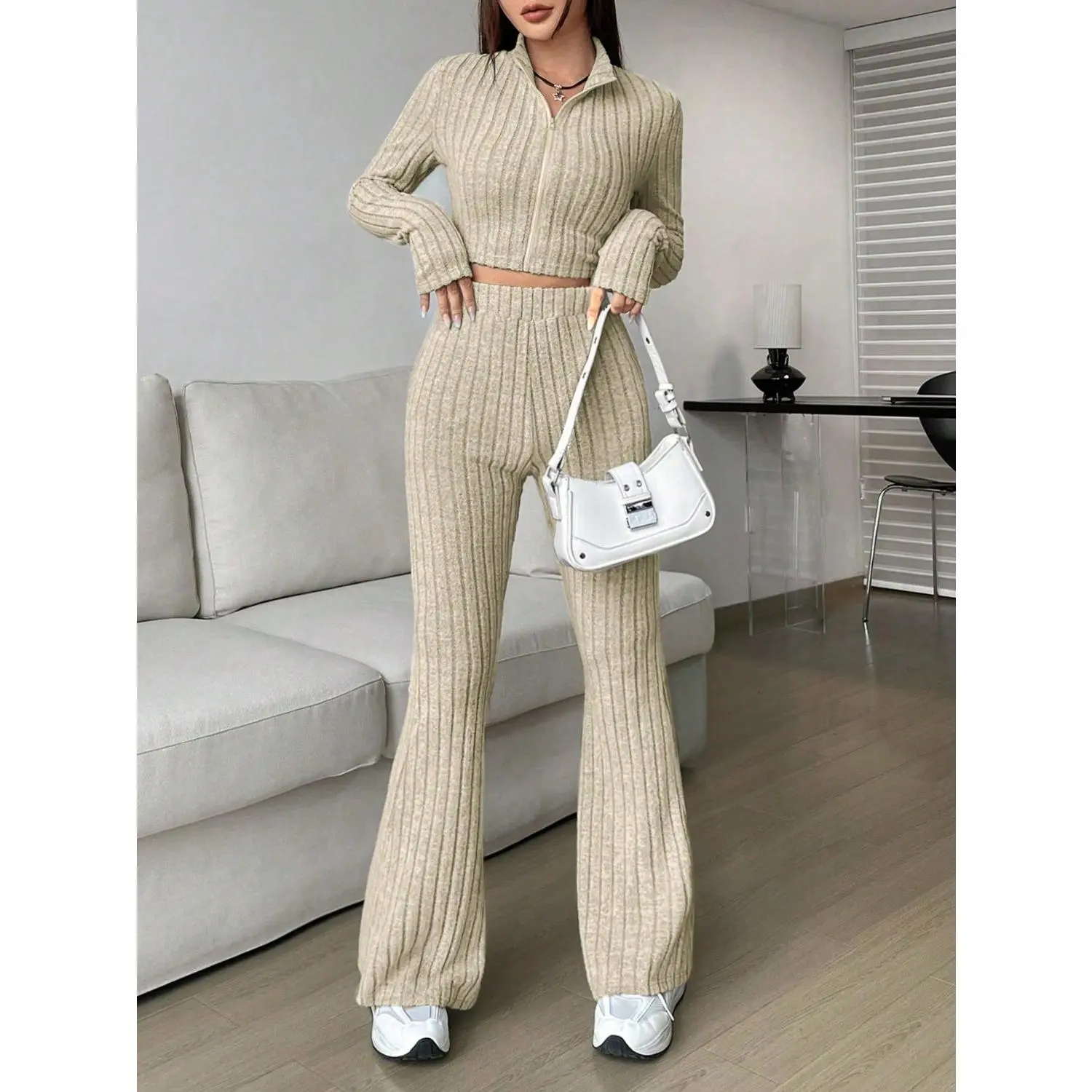 Honey Zip Up Long Sleeve Top and Pants Set