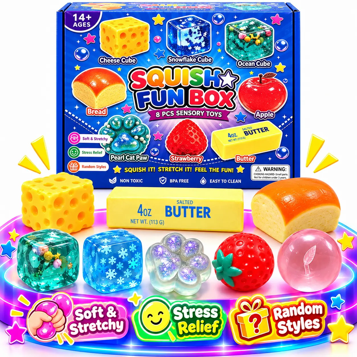 【Limited Time Deal】【Fast Shipping】8 PCS Food Squishy Box Set, Slow Rising Squishies, Soft Squeeze Sensory Fidget Toys, Stress Relief Desk Toys, Cute Food Toys for Kids, Teens & Adults, Stress Balls, Sensory Play, Christmas Birthday Gifts, Holiday Gifts