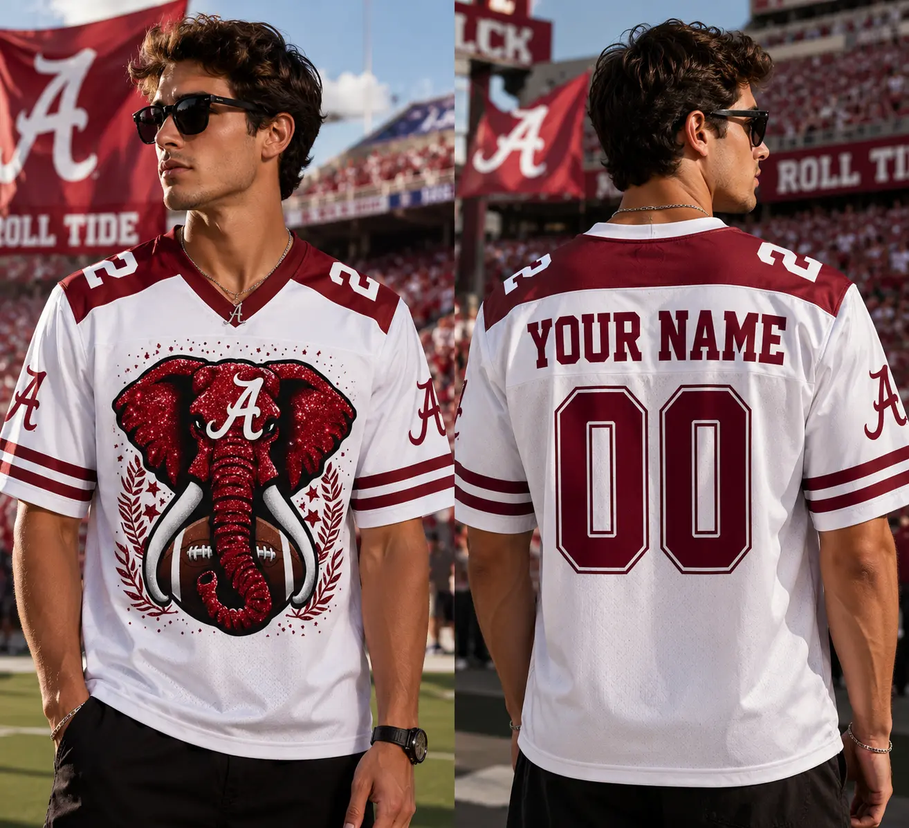 Custom Alabama Crimson Tide Football Jersey, Roll Tide Elephant Game Day Shirt, Personalized Name & Number Jersey for Men