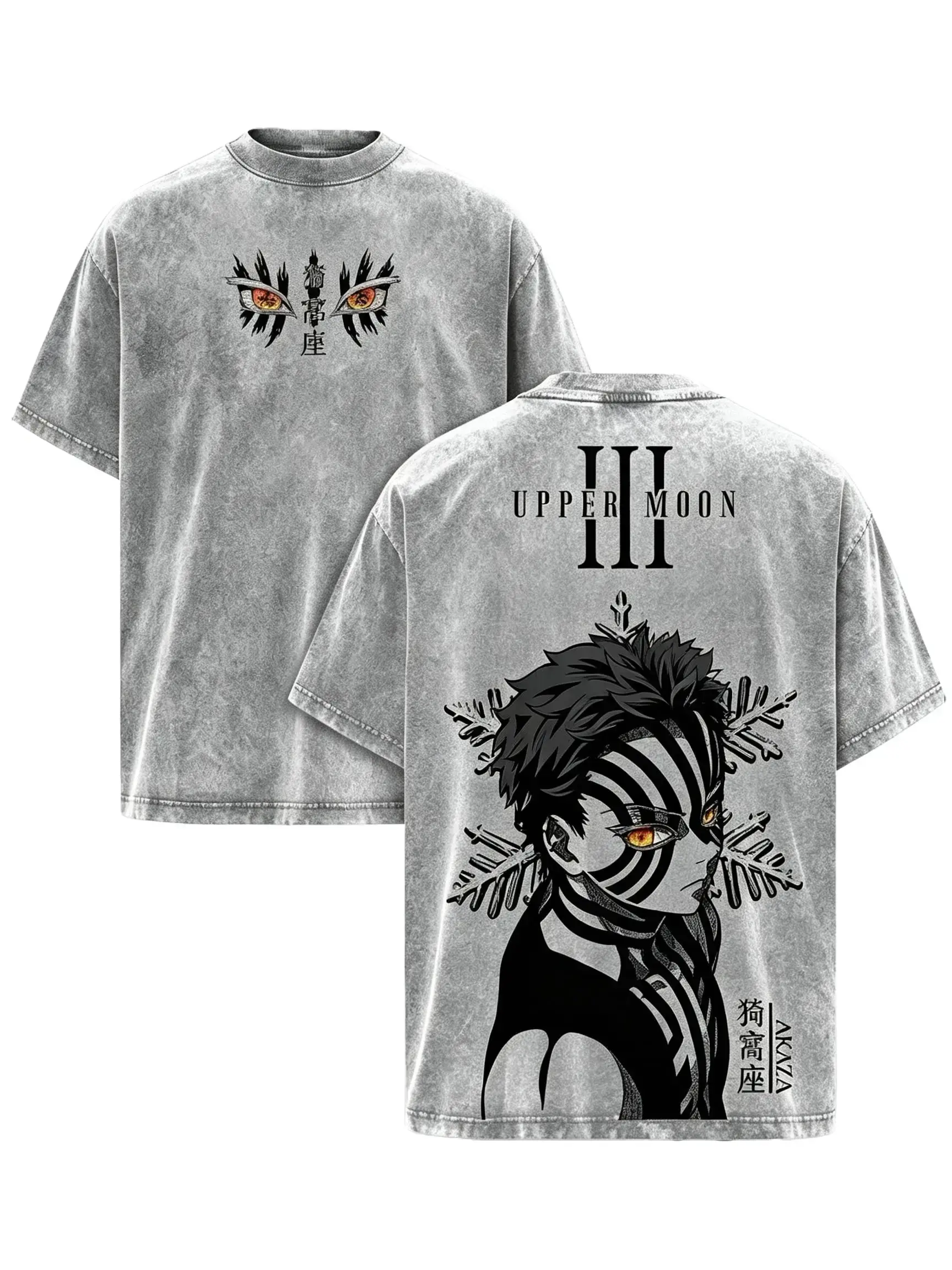 Akaza Upper Rank 3 Graphic Tee, Vintage Washed Oversized Shirt, Manga Villain Demon Slayer Cotton T-Shirt japanese anime tee Top Womenswear Crewneck Polyester Garments Unisex Clothes ApparelDemon Slayer anime merchandise