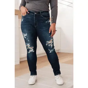 Judy Blue Mid Rise Bleach Splash Distressed Boyfriend Jeans 82198 Last Few size 22W Stretchy Cotton Comfort Womenswear Denim  Bottom